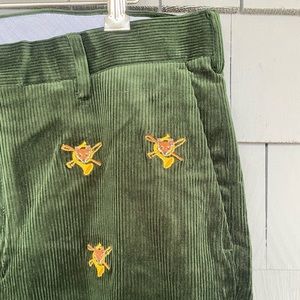 PRL Polo Ralph Lauren Classic Green Corduroy Pants embroidered foxes 34/30